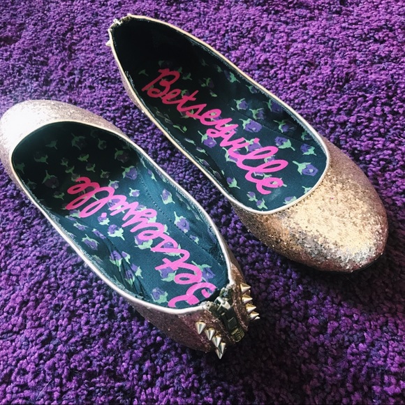 Betsey Johnson Shoes - Betsey Johnson Gold Glitter Flats with Spikes